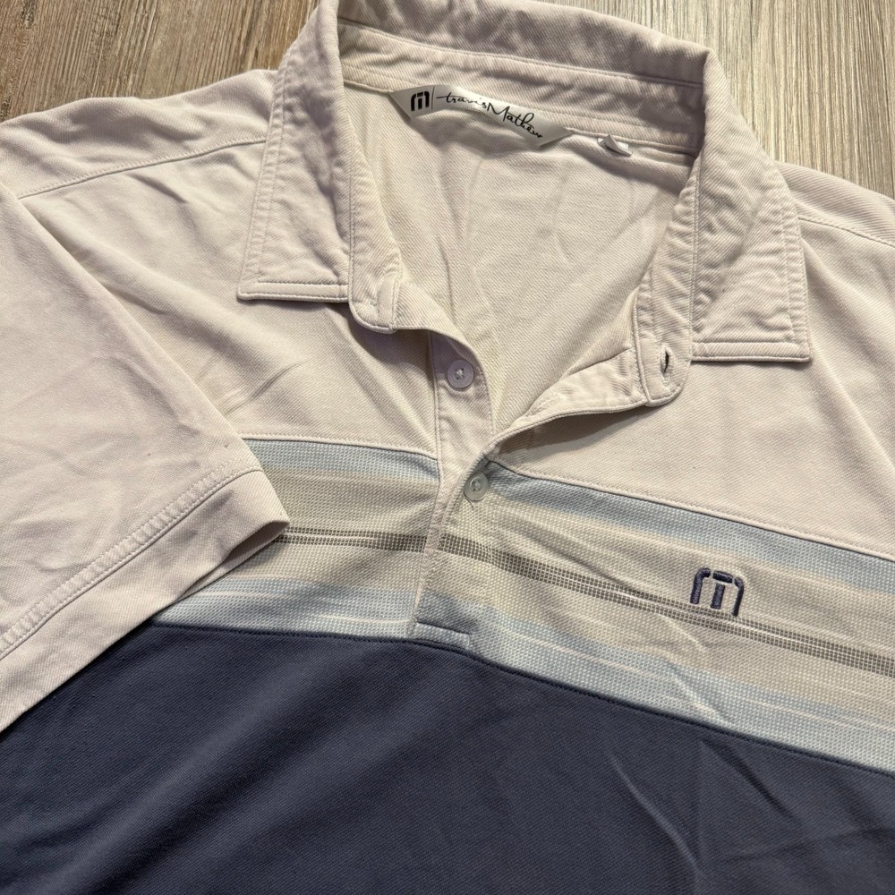 Travis Mathew Mens XL White/Navy Polo Shirt